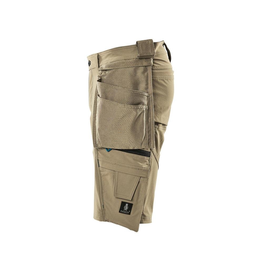 Shorts, aftagelige hængelommer, strækhåndværkershorts, lys kaki