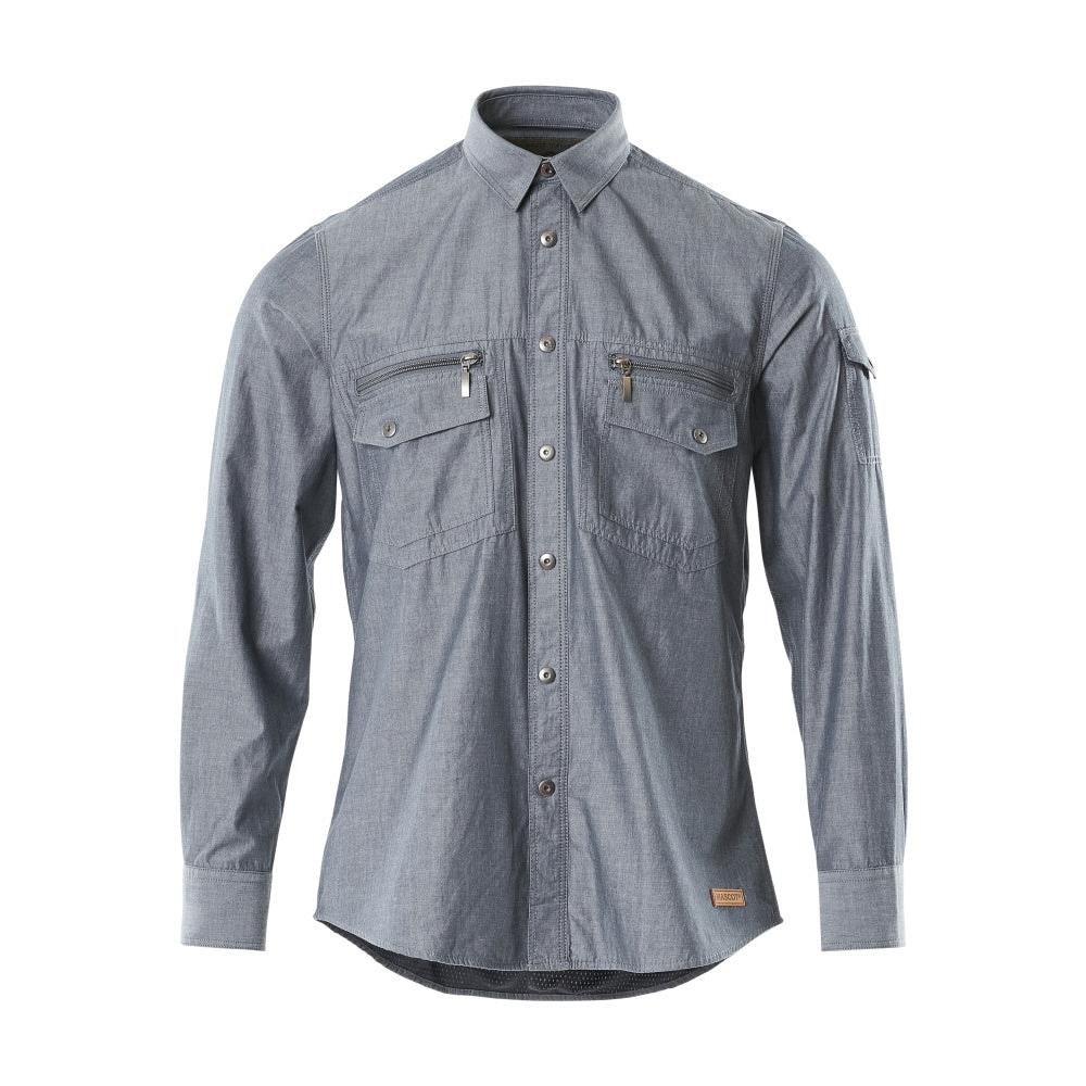Chambray skjorte med meshfor, vasket mørk denim
