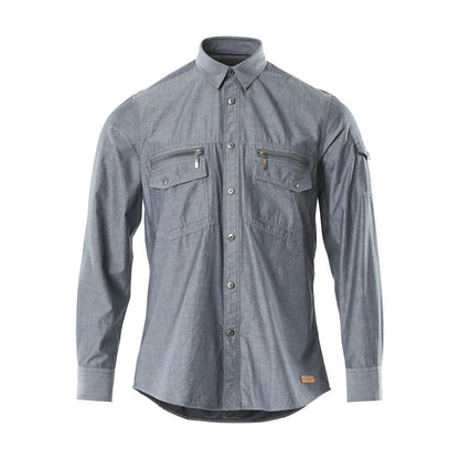 Chambray skjorte med meshfor, vasket mørk denim