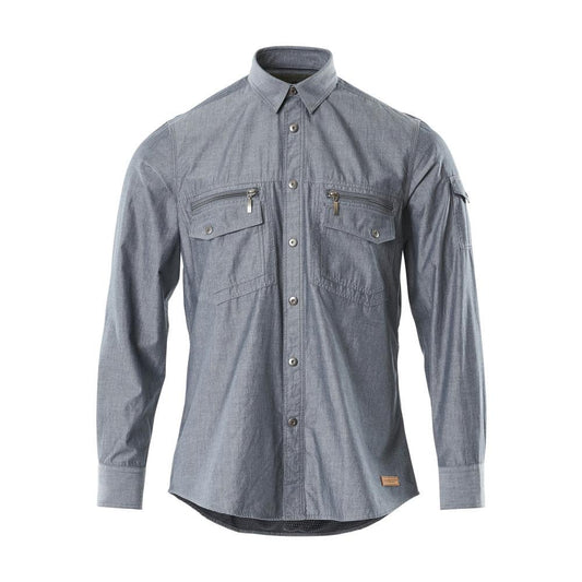 Chambray skjorte med meshfor, vasket mørk denim