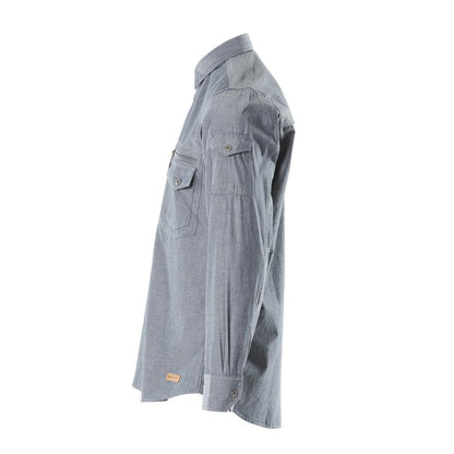 Chambray skjorte med meshfor, vasket mørk denim