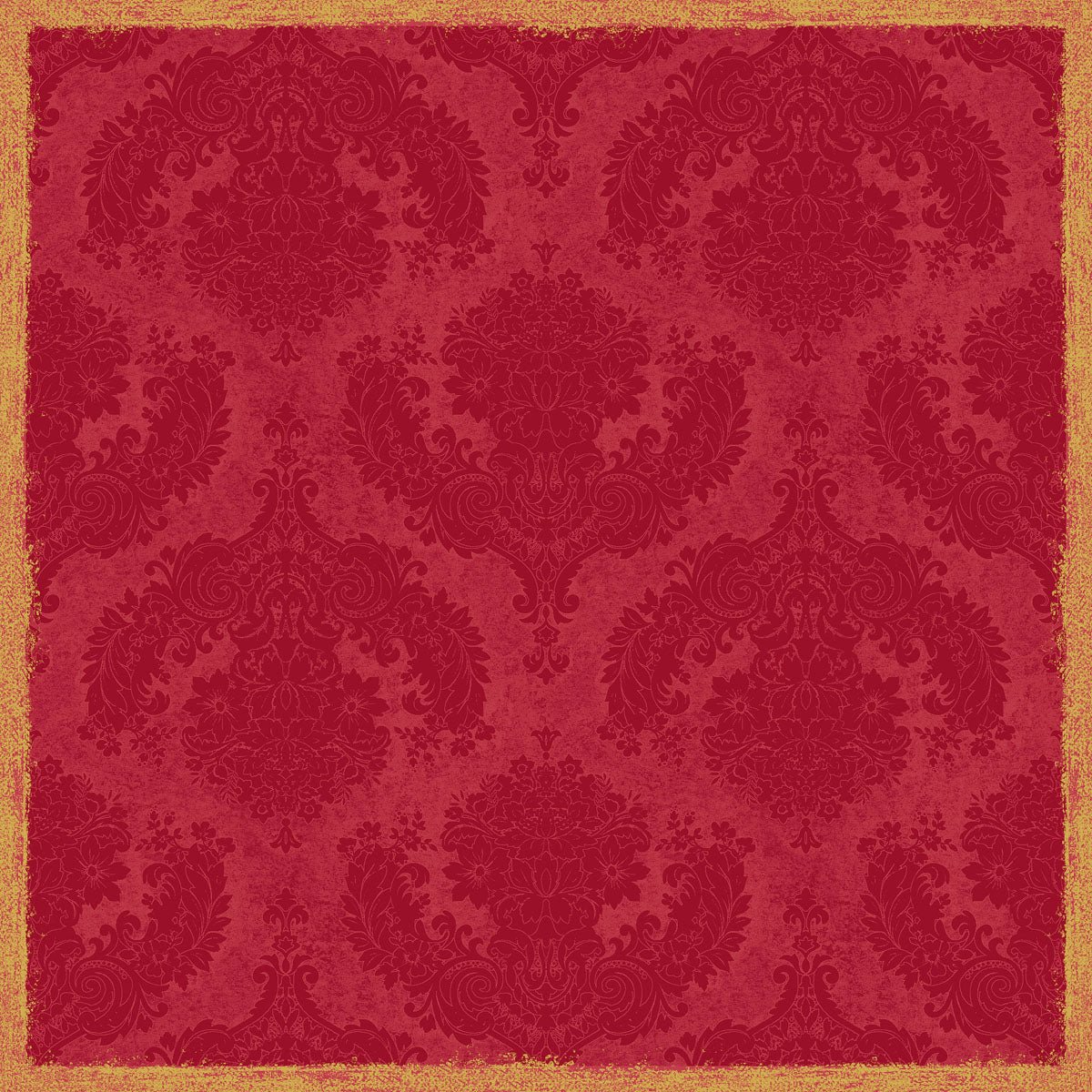 Dunicel-middeldækken 84x84 cm Royal Bordeaux fra Duni GmbH viser et blomsterdesign i vintage-bordeaux-damask med en guldkant i brugt-look - perfekt til en elegant borddekoration. Pakke med 20 stykker.