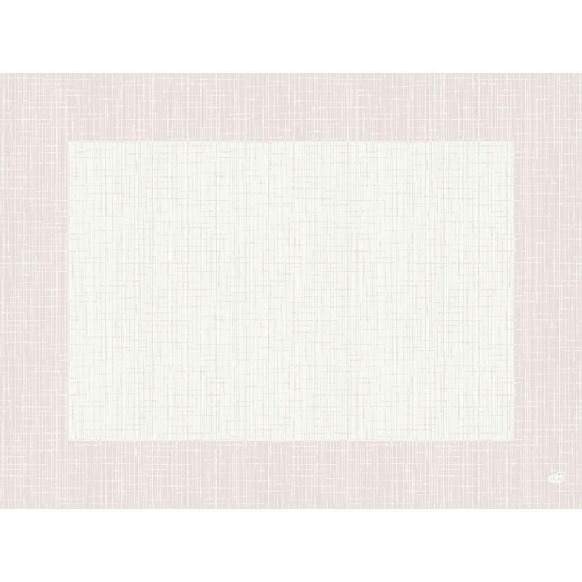 Dunicel-borddækket "Linnea hvid" fra Duni GmbH, der måler 30 x 40 cm, viser en diskret krydsskravering på hvid med lysegrå accenter, perfekt til gastronomi. Indeholder en pakke med 500 stykker.
