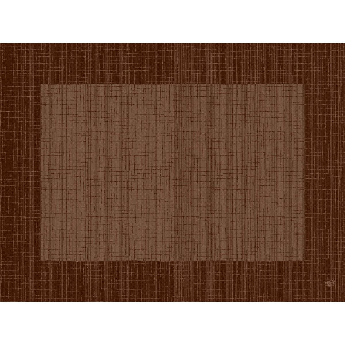 Ein hellbraunes, strukturiertes Quadrat sitzt in der Mitte eines dunkleren, gewebten Hintergrunds und erinnert an die abstrakte Eleganz des Dunicel-Tischsets 30 x 40 cm Linnea chestnut (Packung 100 Stück) der Duni GmbH.