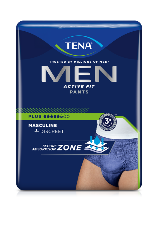 Tena mænd aktive pasform bukser plus inkontinensbukser, blå