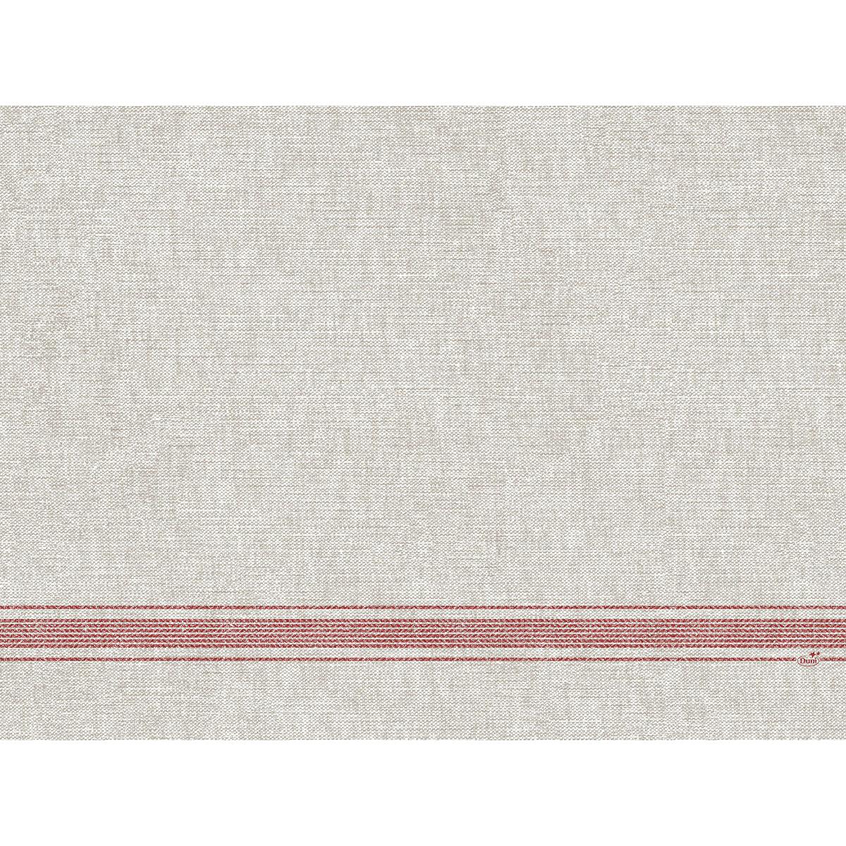 Dunicel-dækkeservietterne 30 x 40 cm Cocina bordeaux fra Duni GmbH har et lysebeige strukturstof med tre jævnt fordelte røde striber i den nederste del og et naturligt væveudseende. Sælges i pakker á 100 stykker.