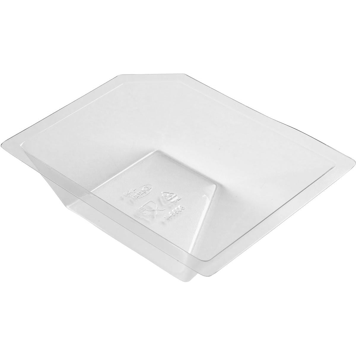 Den Polardeli rPET Mini 100 ml skål fra Duni GmbH er en klar, rektangulær beholder (102x80x24 mm) med let skrå sider og genbrugssymboler på bunden - ideel som bæredygtig fødevareemballage. Pakke: 720 stykker.