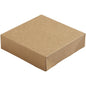 Der Viking Cube Deckel Braun Karton/PE 113x113x29 von Duni GmbH ist eine schlichte, geschlossene, rechteckige Schachtel mit flachem Deckel und gefalteten Ecken, die als umweltfreundliche Verpackung konzipiert und auf weißem Hintergrund abgebildet ist. Packung (300 Stück).