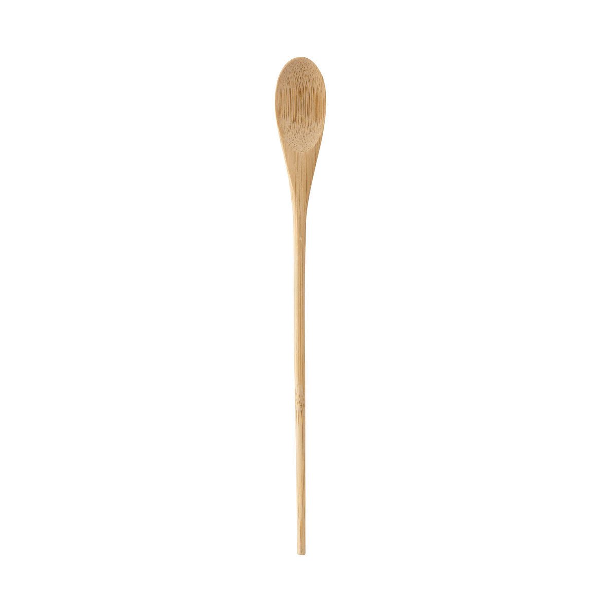 En lang ske lavet af bambus fra Duni GmbH (220 mm, beige træ), pakke med 100 stykker, ses på en hvid baggrund.