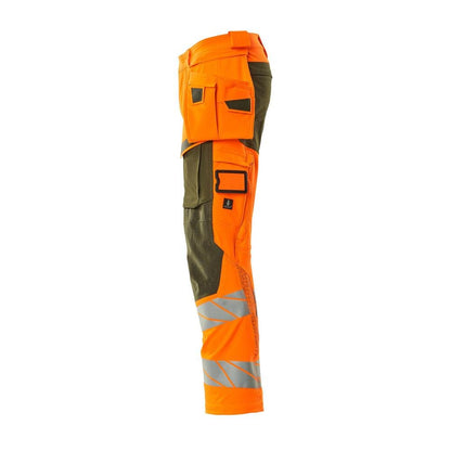 Bukser med hængelommer, ULTIMATE STRETCH bukser, hi-vis orange/mosgrøn