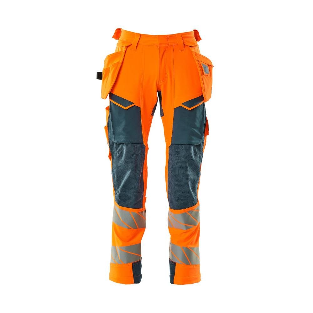 Bukser med hængelommer, ULTIMATE STRETCH-bukser, hi-vis orange/mørk petroleum