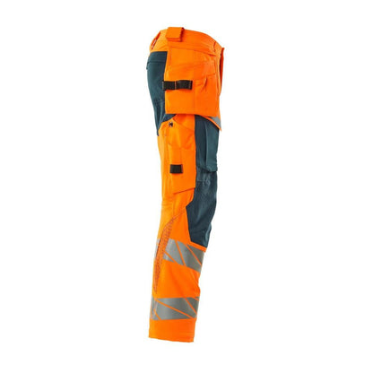 Bukser med hængelommer, ULTIMATE STRETCH-bukser, hi-vis orange/mørk petroleum