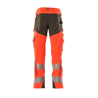 Bukser med knælommer, ULTIMATE STRETCH-bukser, hi-vis rød/mørk antracit