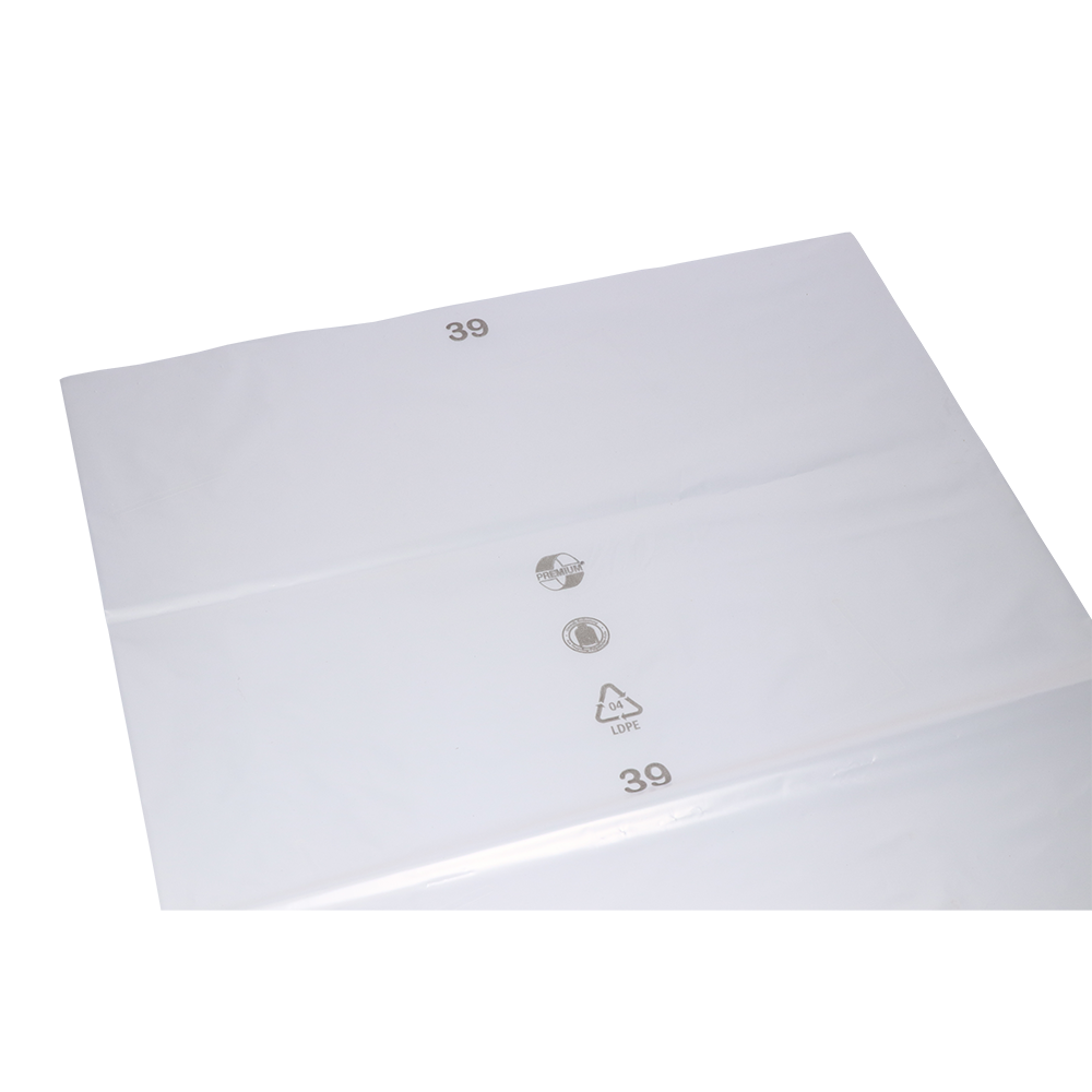 En transparent EMIL DEISS KG-plade (model DEISS 19101, 700x1100x0,1 mm) ligger fladt på hvidt underlag og er trykt med grå genbrugssymboler og tallet 39.