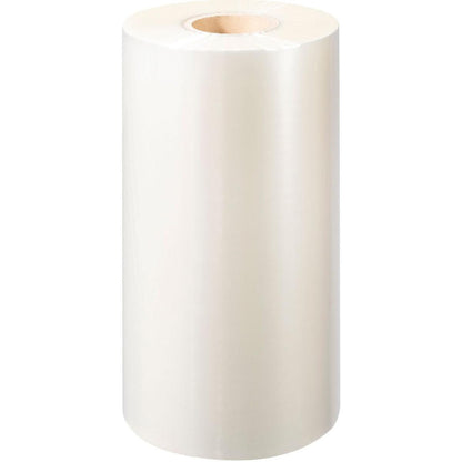 En stor rulle Duni GmbH PP-forseglingsfolie Antifog transparent plastikfolie med en papkerne står opretstående mod en enkel hvid baggrund - perfekt til fødevareemballage og Antifog emballage.