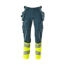 Bukser med hængelommer, ULTIMATE STRETCH bukser, mørk petroleum/hi-vis gul