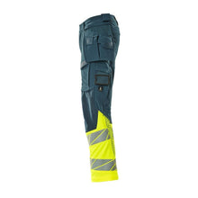 Bukser med hængelommer, ULTIMATE STRETCH bukser, mørk petroleum/hi-vis gul