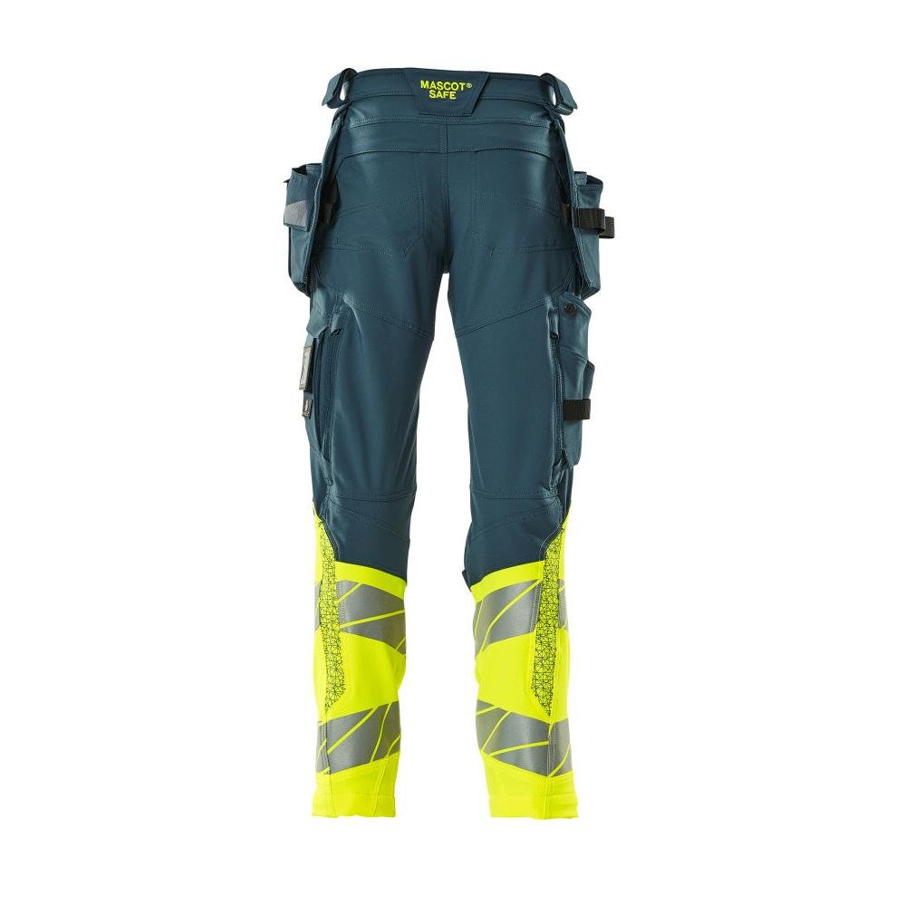 Bukser med hængelommer, ULTIMATE STRETCH bukser, mørk petroleum/hi-vis gul