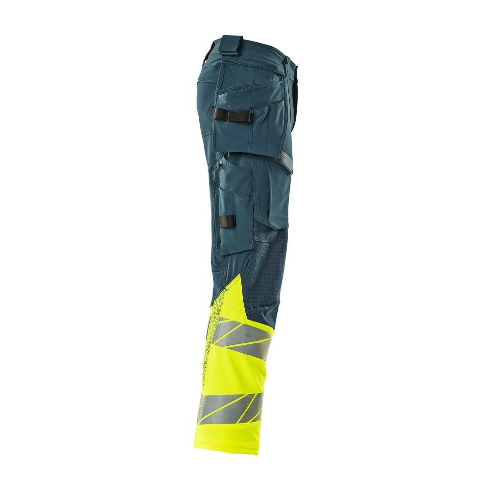 Bukser med hængelommer, ULTIMATE STRETCH bukser, mørk petroleum/hi-vis gul