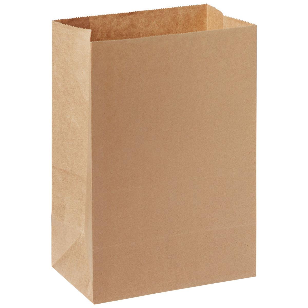 Duni GmbH Take-Away-posen uden håndtag lavet af FSC-brunt papir (180x110x265 mm) står tom med åben top på hvid baggrund. Den miljøvenlige emballage viser skarpe kanter og glatte sider. Pakke: 500 stykker.