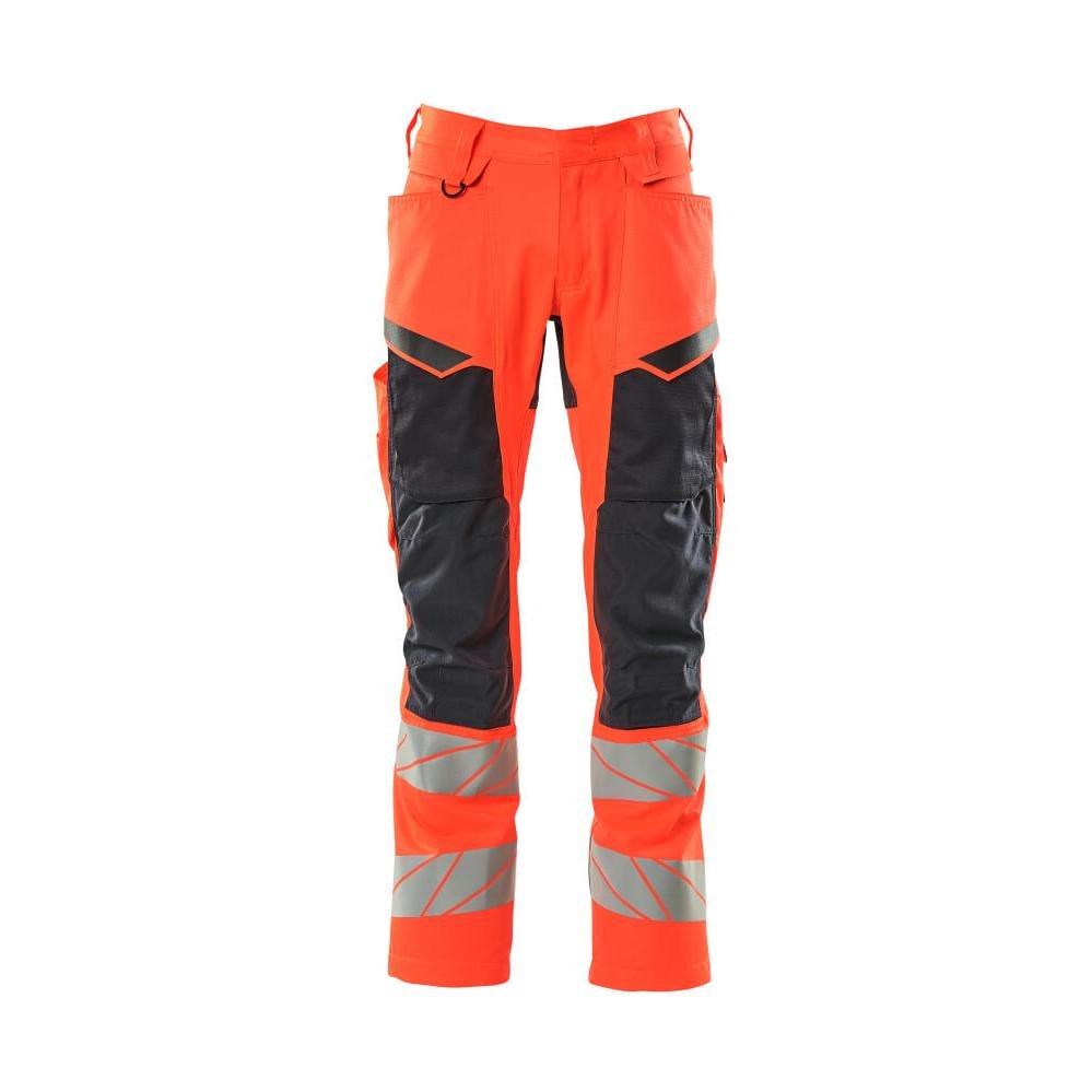 Bukser med knælommer, stretch-indsatsbukser, hi-vis rød/sort-blå