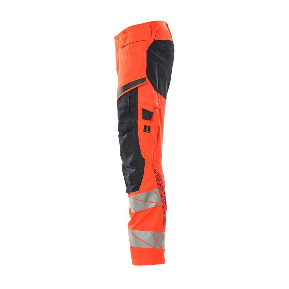 Bukser med knælommer, stretch-indsatsbukser, hi-vis rød/sort-blå