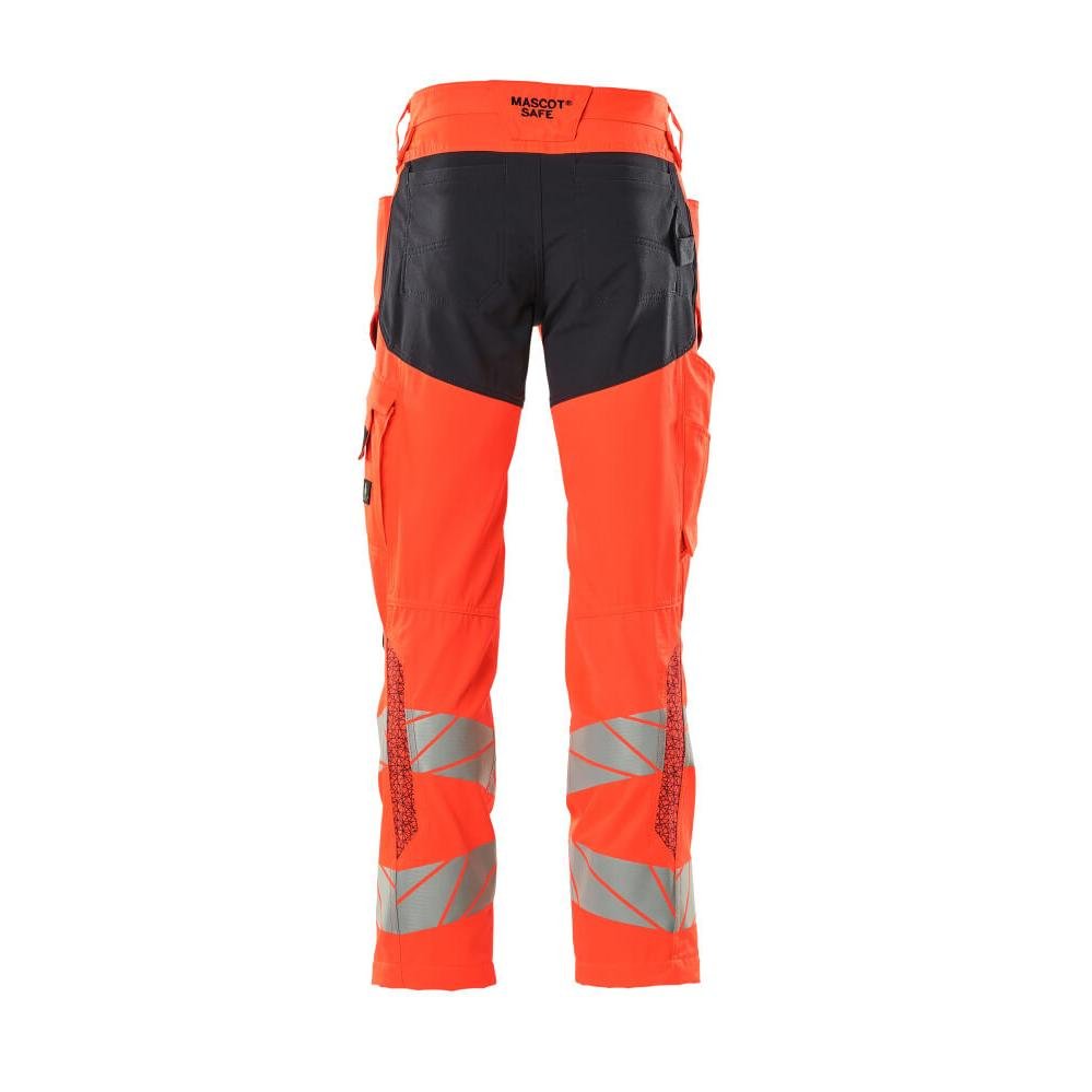 Bukser med knælommer, stretch-indsatsbukser, hi-vis rød/sort-blå