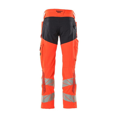 Bukser med knælommer, stretch-indsatsbukser, hi-vis rød/sort-blå