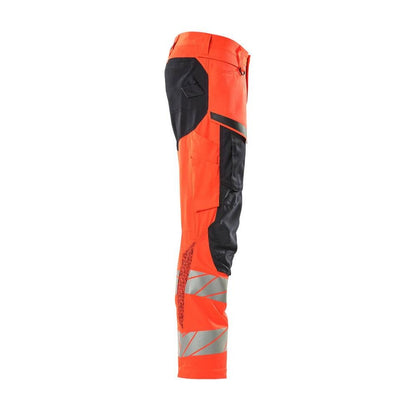 Bukser med knælommer, stretch-indsatsbukser, hi-vis rød/sort-blå