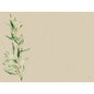 En beige, struktureret baggrund med et akvarelmalet løvmønster af grønne, løvrige grene på venstre side, mens højre side forbliver stort set fri. Ideel til Dunicel-bordduge 30 x 40 cm Foliage fra Duni GmbH, pakke (100 stykker).