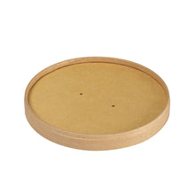 Ein runder, flacher, brauner Deckel Karton Ronda WIDE von Duni GmbH (FSC/PLA, 500/700ml, 150x150x17mm)-ideal für nachhaltige Verpackung. Packung enthält 50 Stück. Abgebildet auf weißem Hintergrund mit zwei Mittellöchern.