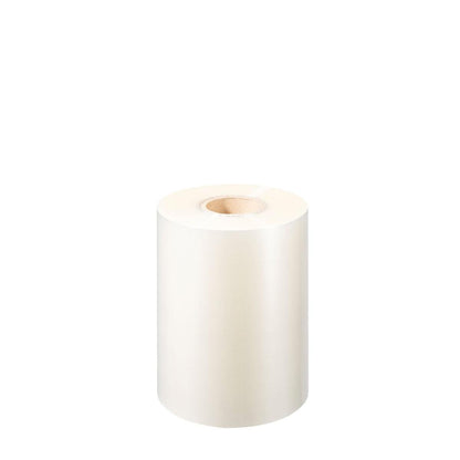 En stor rulle Duni GmbH Bio Film Transparent Cellulose | Pakke (1 stk.) med en papkerne står oprejst på hvid baggrund.