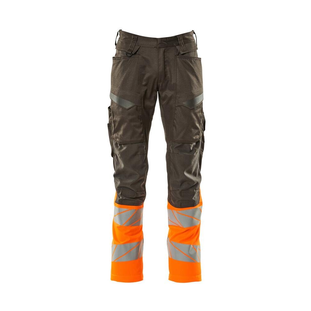 Bukser med knælommer, stretch-indsatsbukser, mørk antracit/hi-vis orange