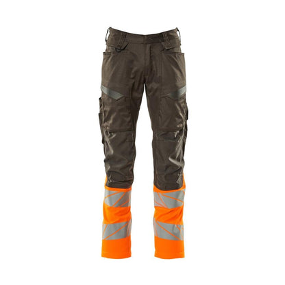 Bukser med knælommer, stretch-indsatsbukser, mørk antracit/hi-vis orange