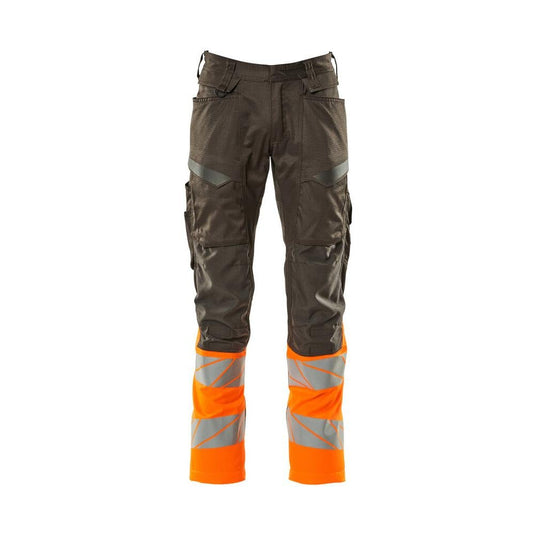 Bukser med knælommer, stretch-indsatsbukser, mørk antracit/hi-vis orange