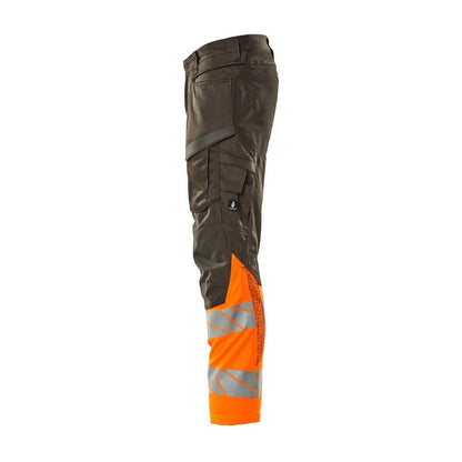Bukser med knælommer, stretch-indsatsbukser, mørk antracit/hi-vis orange