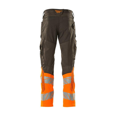 Bukser med knælommer, stretch-indsatsbukser, mørk antracit/hi-vis orange