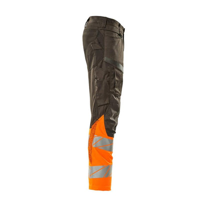 Bukser med knælommer, stretch-indsatsbukser, mørk antracit/hi-vis orange