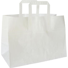 Eine schlichte weiße Take-Away Tasche (Alternativartikel 194085) aus FSC-zertifiziertem Papier von Duni GmbH, 350x170x270 mm mit zwei rechteckigen Henkeln, steht aufrecht auf weißem Hintergrund. Die Packung enthält 200 Stück.