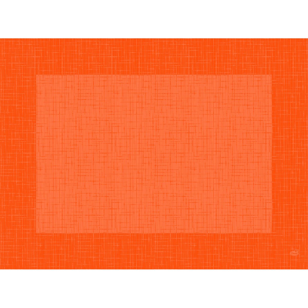 Et digitalt billede viser et stort "Linnea Sun Orange"-rektangel med et lysere orange center og et subtilt gittermønster, inspireret af Dunicel-bordskånere 30 x 40 cm (pakke med 500 stykker) fra Duni GmbH, foran en solid hvid baggrund.