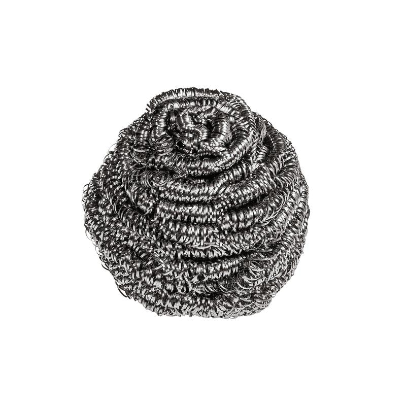 Scotch-Brite® rustfrit stål spiral fra 3M Deutschland GmbH (3 stykker pr. pakke) lavet af sølvfarvet rustfrit stål med snoet struktur er ideel til køkkenrengøring og fjerner genstridige pletter. Afbildet på hvid baggrund.
