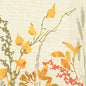 Duni GmbH Servietter 40x40 3-lags 1/4 Fold Beauty (Pakke, 250 Stykker) har en struktureret beige baggrund med diagonale efterårsblade, grene og plantemotiver i orange, gul, olivengrøn og rød.