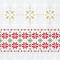De servietter 33x33 3-lags 1/4 Tradition fra Duni GmbH viser gyldne, røde og grønne stjerner og snefnug i rækker på hvid, der minder om klassisk juledekoration. Pakken indeholder 50 stykker.