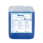 Ein 10 kg durchsichtiger Kunststoffbehälter von Dr. Schnell MAFOR N 1 Klarspüler für Geschirrspülmaschinen von DR.SCHNELL GmbH & Co. KGaA, gefüllt mit blauer Flüssigkeit; Frontetikett in deutscher Sprache mit der Angabe streifenfreier Glanz in gewerblichen Spülmaschinen.