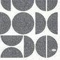 Duni GmbH Zellt.Serv.33x33 3lg 1/4 Formen viser sorte strukturerede cirkler, halvcirkler og kvartcirkler på hvid, et vævet design og et ovalt "DUNI"-logo, alsidigt anvendelig. Størrelse: 33x33 cm. Pakke: 250 servietter.