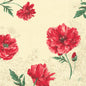 Vintage håndmalet Monique Design: store røde blomster med grønne blade på beige, sart blomsterbaggrund. Duni GmbH Zellt Servietter, 3-lags, 40x40 cm, pakke med 250 stykker.