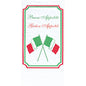 Duni GmbH Zelltallerken 40x40 mm, 2-lags - Buon Appetito Design viser to krydsede italienske flag og "Buon Appetito" (grøn) med "God appetit" (rød), alt indrammet af en grøn-rød kant. Pakke: 300 servietter.