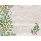 En lys, træstruktureret baggrund med vintergrønt - grønne blade og røde bær - i hjørnerne, mens midten forbliver stort set fri. Perfekt til Duni GmbH papir-bordmåtter 30x40cm Winter Greenery | Pakke (250 stykker).