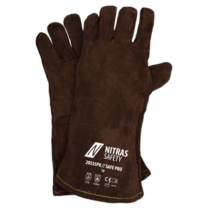 NITRAS SAFE PRO, svejsehandsker, brun, EN 388, EN 12477 splitlæder | Pakke (12 par)