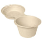 Clamshellen 575 ml - ubelagt Brun Bagasse 132x132x75 fra Duni GmbH er en biologisk nedbrydelig, beige to-kammer madkasse, der er lavet af formede fibre til bæredygtig emballage. Sælges i pakker med 40 stykker.